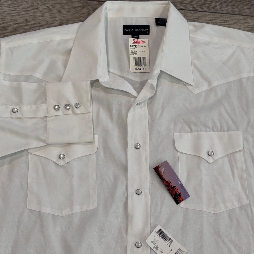 Panhandle Slim Western Shirt Mens 18 35 White Pearl Snap Cowboy New